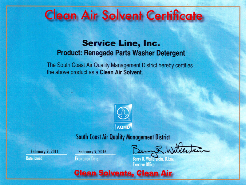 Clean Air Solvent Certificate